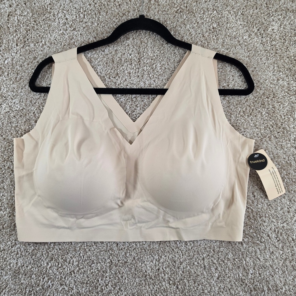 Truekind Bralette Everyday Comfort V-Neck Seamless Beige Nude Plus Size 3XL